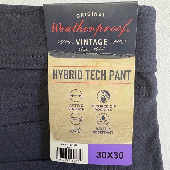 Weatherproof Vintage 30x30 Men's Hybrid Tech Pants, Blue NWT - Picture 6 of 16